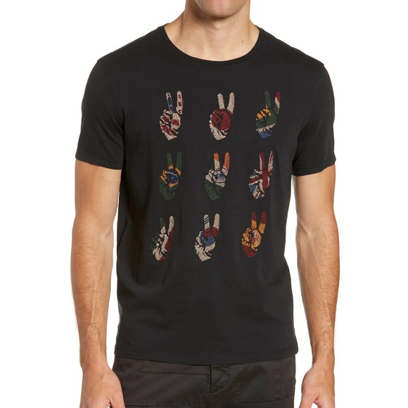 John Varvatos Star USA Other - John Varvatos USA Large Peace sign embroidered black tee shirt world flags